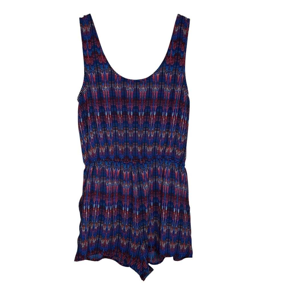 Forever‎ 21 Womens Small Blue Pink Geometric Tribal Print Romper Boho Festival - Picture 4 of 6